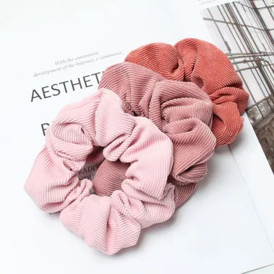 Cord Scrunchie Autumn Winter Corduroy Solid Fabric Scrunchies Set Elastic Hair Bands Fashion Ponytail Hair Tie Rope Headwear 3PK