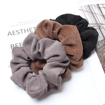 Cord Scrunchie Autumn Winter Corduroy Solid Fabric Scrunchies Set Elastic Hair Bands Fashion Ponytail Hair Tie Rope Headwear 3PK