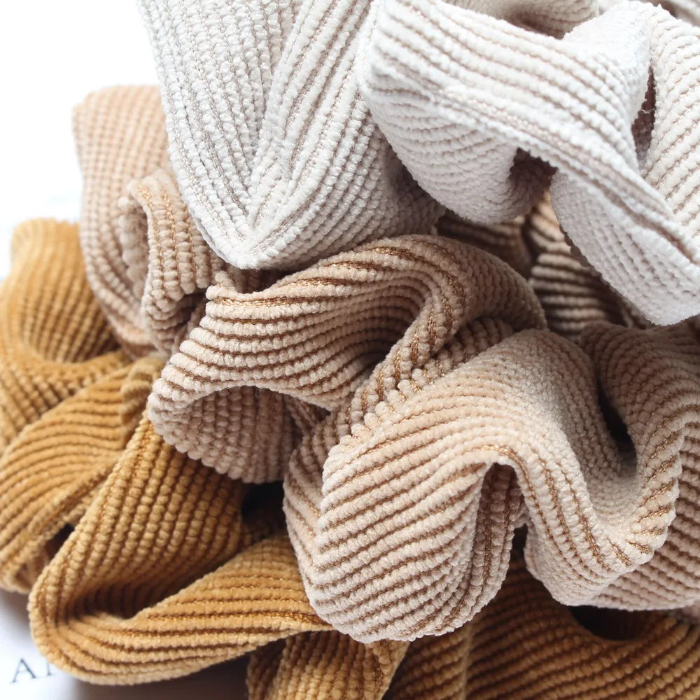 Cord Scrunchie Autumn Winter Corduroy Solid Fabric Scrunchies Set Elastic Hair Bands Fashion Ponytail Hair Tie Rope Headwear 3PK