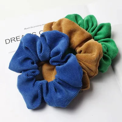 Cord Scrunchie Autumn Winter Corduroy Solid Fabric Scrunchies Set Elastic Hair Bands Fashion Ponytail Hair Tie Rope Headwear 3PK