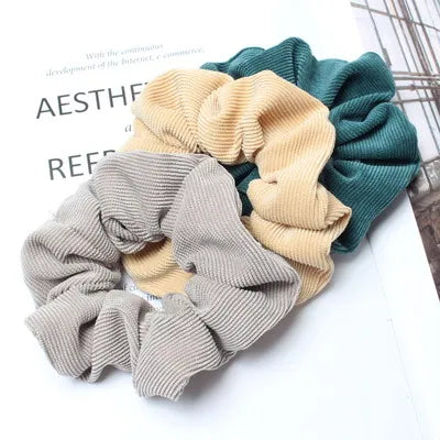 Cord Scrunchie Autumn Winter Corduroy Solid Fabric Scrunchies Set Elastic Hair Bands Fashion Ponytail Hair Tie Rope Headwear 3PK