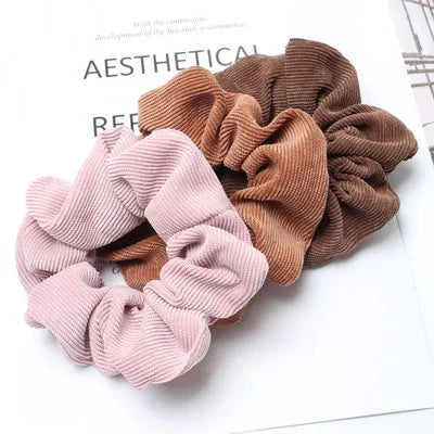 Cord Scrunchie Autumn Winter Corduroy Solid Fabric Scrunchies Set Elastic Hair Bands Fashion Ponytail Hair Tie Rope Headwear 3PK