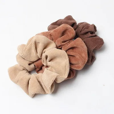 Cord Scrunchie Autumn Winter Corduroy Solid Fabric Scrunchies Set Elastic Hair Bands Fashion Ponytail Hair Tie Rope Headwear 3PK