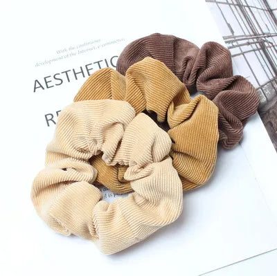 Cord Scrunchie Autumn Winter Corduroy Solid Fabric Scrunchies Set Elastic Hair Bands Fashion Ponytail Hair Tie Rope Headwear 3PK