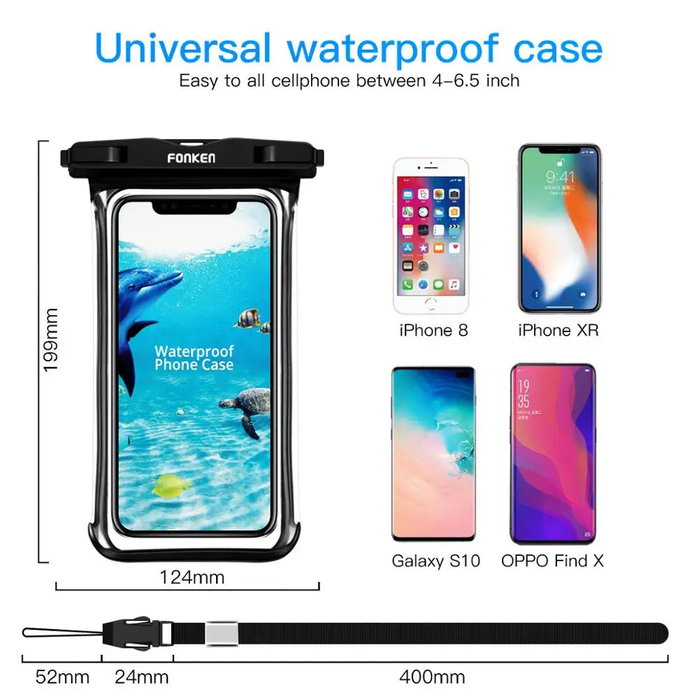 FONKEN Full View Waterproof Case for Phone Underwater Snow Rainforest Transparent Dry Bag Swimming Pouch Big Mobile Phone Covers