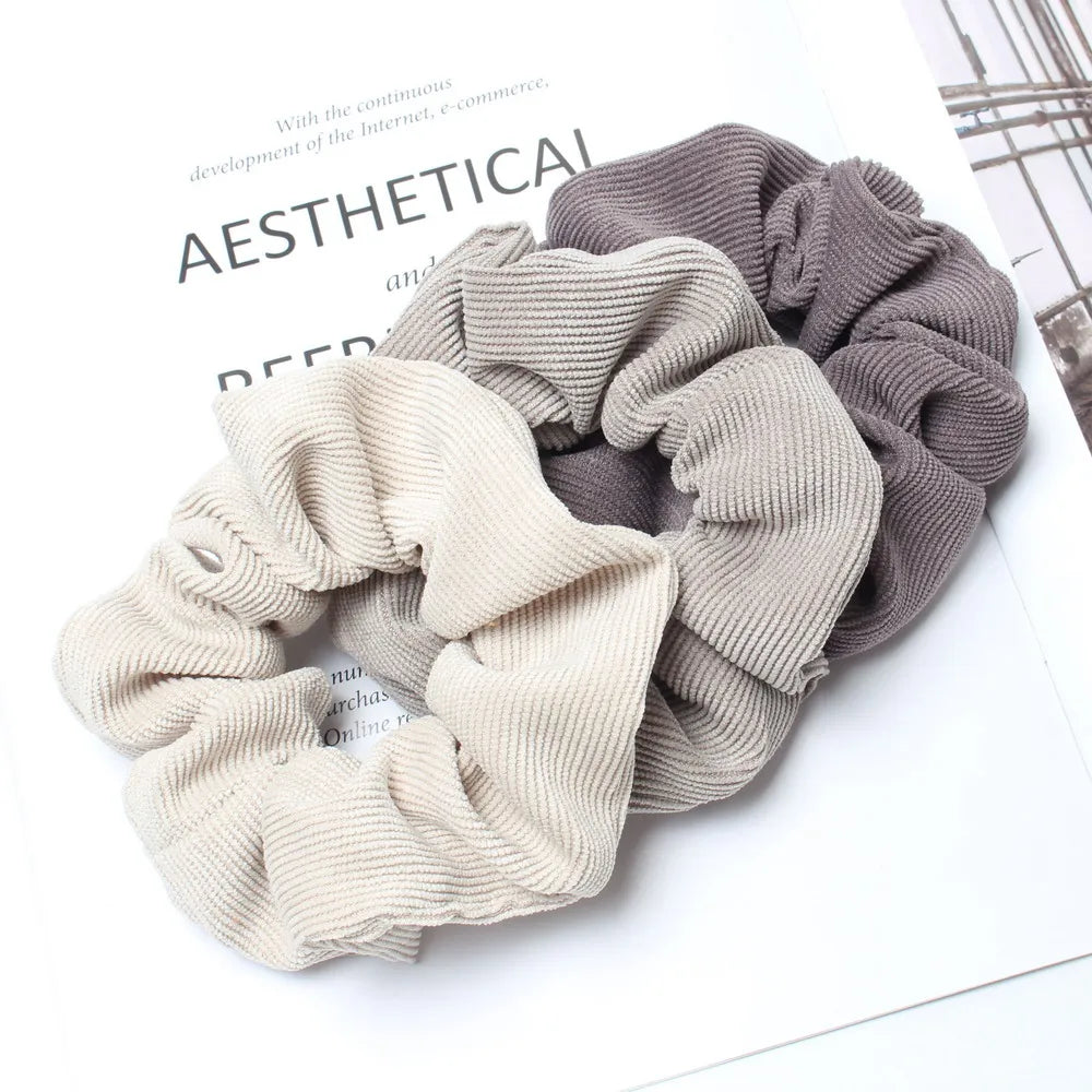 Cord Scrunchie Autumn Winter Corduroy Solid Fabric Scrunchies Set Elastic Hair Bands Fashion Ponytail Hair Tie Rope Headwear 3PK