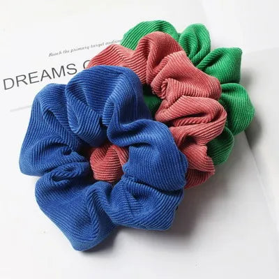 Cord Scrunchie Autumn Winter Corduroy Solid Fabric Scrunchies Set Elastic Hair Bands Fashion Ponytail Hair Tie Rope Headwear 3PK