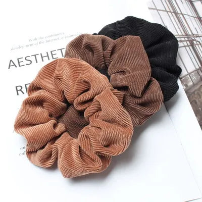 Cord Scrunchie Autumn Winter Corduroy Solid Fabric Scrunchies Set Elastic Hair Bands Fashion Ponytail Hair Tie Rope Headwear 3PK