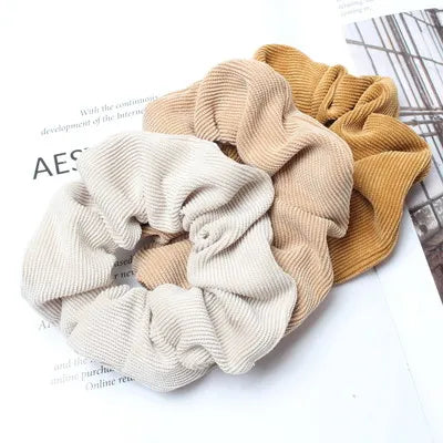 Cord Scrunchie Autumn Winter Corduroy Solid Fabric Scrunchies Set Elastic Hair Bands Fashion Ponytail Hair Tie Rope Headwear 3PK