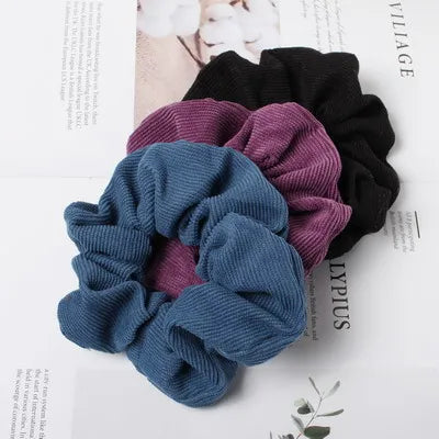 Cord Scrunchie Autumn Winter Corduroy Solid Fabric Scrunchies Set Elastic Hair Bands Fashion Ponytail Hair Tie Rope Headwear 3PK