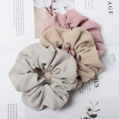 Cord Scrunchie Autumn Winter Corduroy Solid Fabric Scrunchies Set Elastic Hair Bands Fashion Ponytail Hair Tie Rope Headwear 3PK