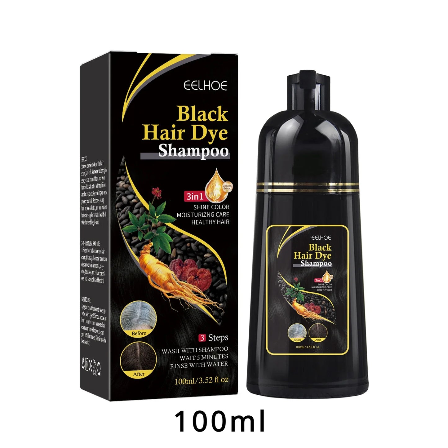 100ml/500ml Hair Dye Shampoo 3in1 Darkening Hairs Instant Gray To Black Polygonum Multiflorum Natural Coloing Cover for Women