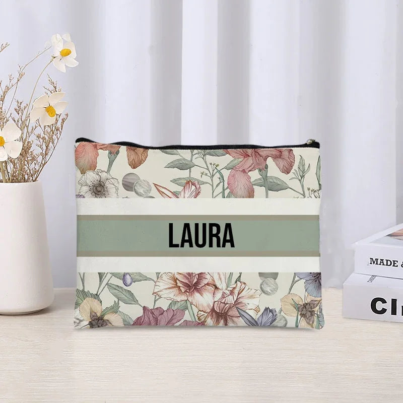 Custom Name Makeup Bag Bridesmaid Gifts Canvas Travel Cosmetic Organizer Pouch Women Handbag Trendy Brand Side Bag for Ladies