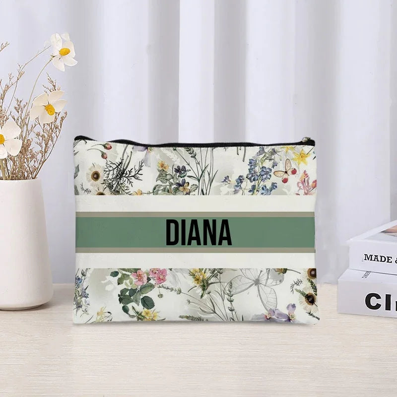 Custom Name Makeup Bag Bridesmaid Gifts Canvas Travel Cosmetic Organizer Pouch Women Handbag Trendy Brand Side Bag for Ladies