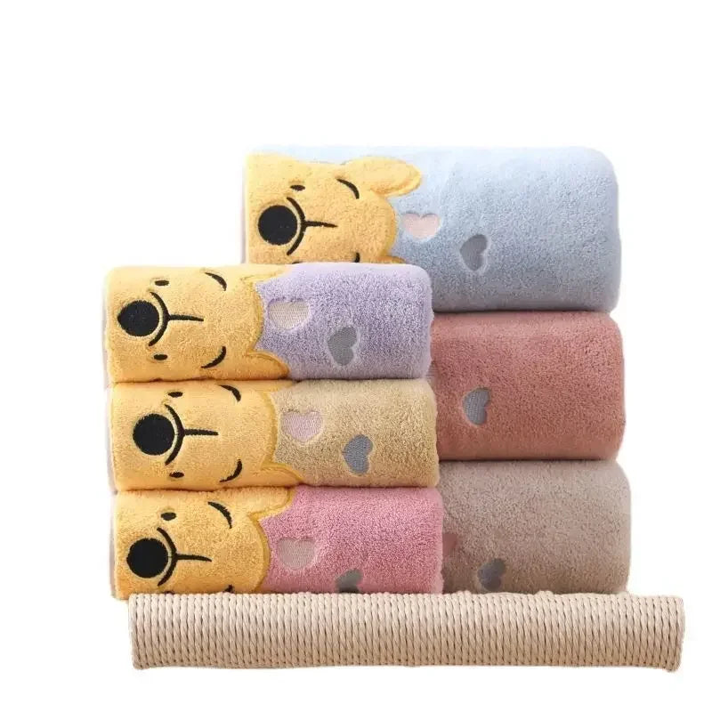 Winnie Bear Towel Bath Towel Set Soft and Absorbent Coral Velvet Bath Towel Home Wash Towel Children's Cartoon Bath Towel