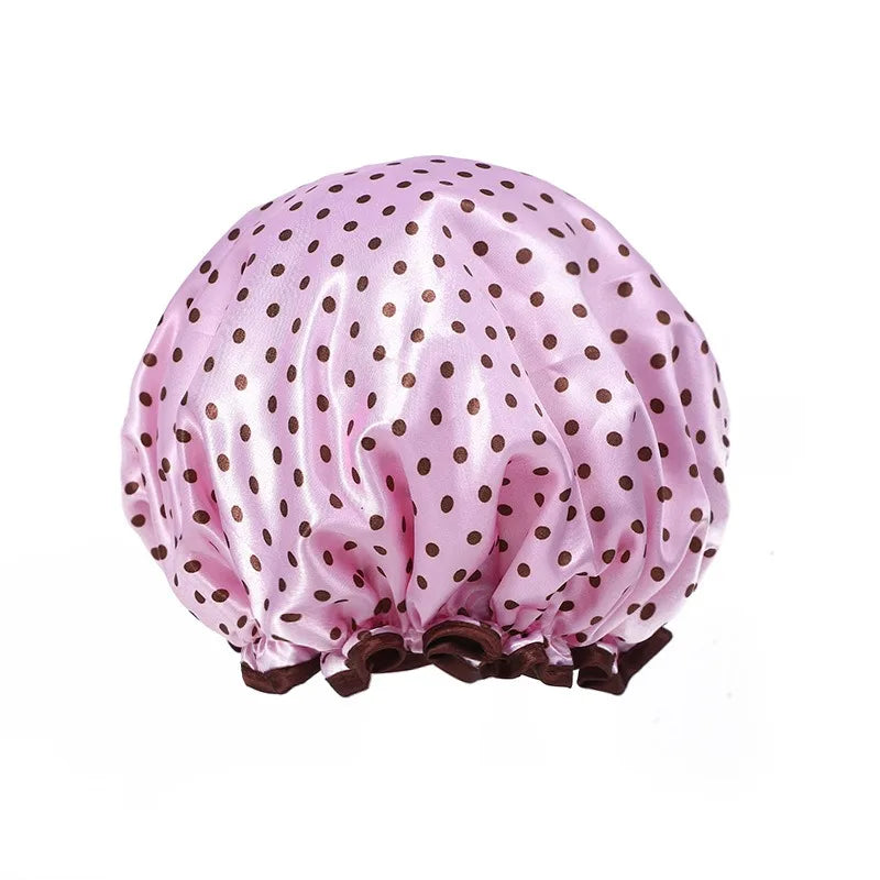 1PC Waterproof Shower Cap Leopard Print Double Layer Elastic Shower Hair Cover Reusable Wave Point Shower Cap Bathroom Supplies