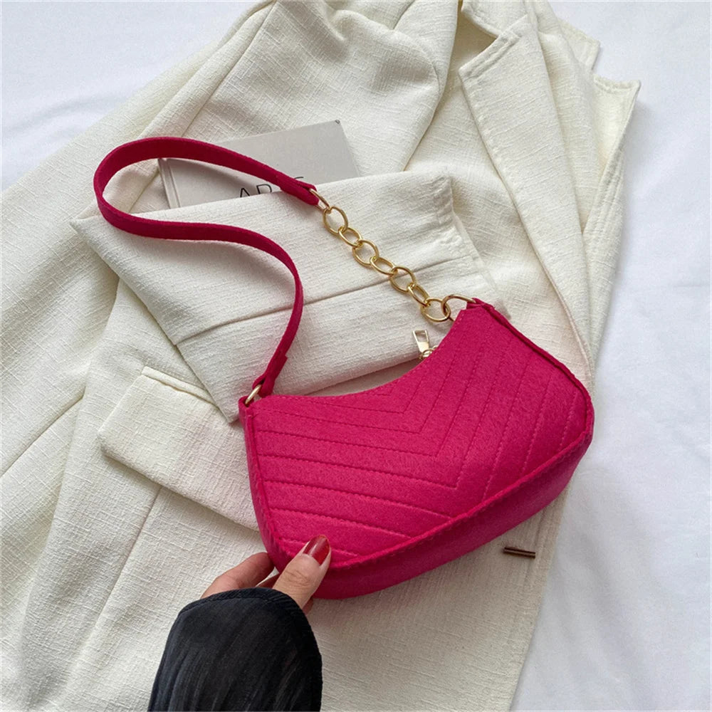 Felt Mini Shoulder Bags for Women 2023 Women's Underarm Bags Texture Solid Color Casual Handbags Female Light Weigh Bag Pouch