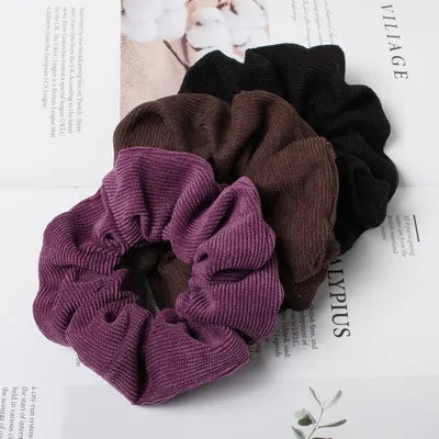 Cord Scrunchie Autumn Winter Corduroy Solid Fabric Scrunchies Set Elastic Hair Bands Fashion Ponytail Hair Tie Rope Headwear 3PK