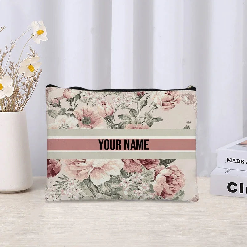 Custom Name Makeup Bag Bridesmaid Gifts Canvas Travel Cosmetic Organizer Pouch Women Handbag Trendy Brand Side Bag for Ladies