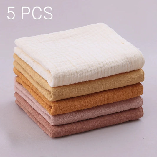 5pcs/Set Square Cotton Baby Face Towel Handkerchief Soft Absorbent Gauze Baby Towel Kids Feeding Bibs Burp Cloths Washcloth