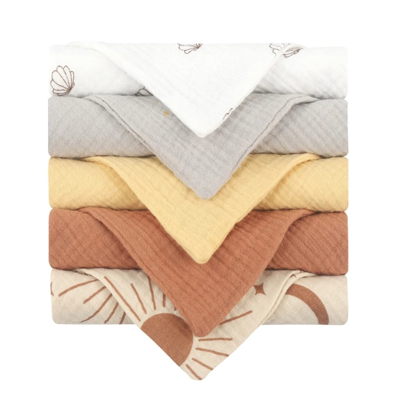 5pcs/Set Square Cotton Baby Face Towel Handkerchief Soft Absorbent Gauze Baby Towel Kids Feeding Bibs Burp Cloths Washcloth