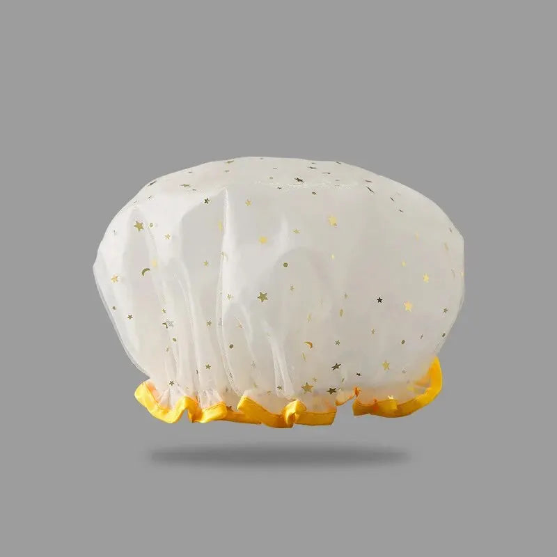 Double-layer Shower Cap Adult Ladies PVC Waterproof Bathing Hat Kitchen Oil-proof Bathroom Bathing Household Shower Cap