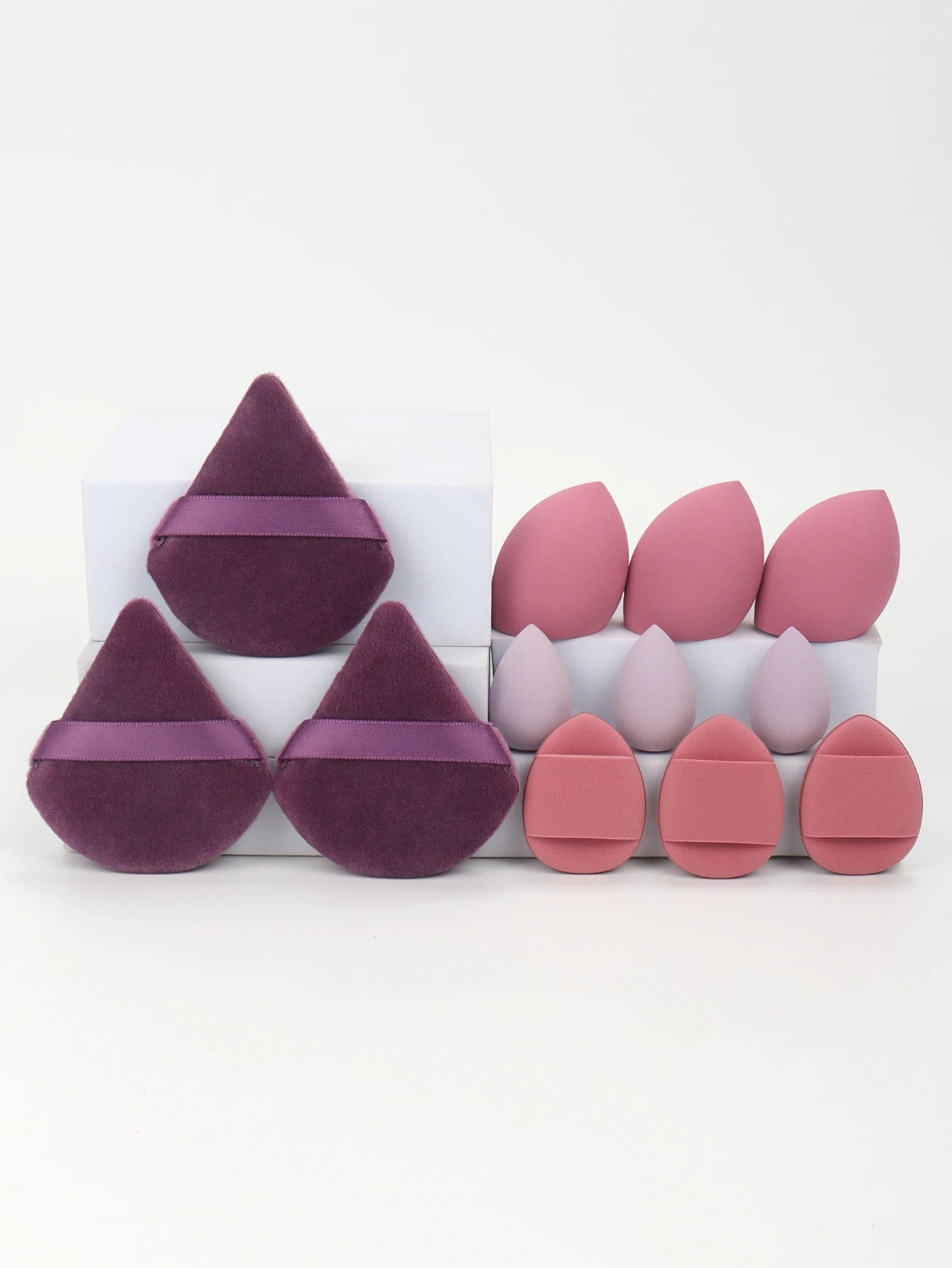 12-Piece All-Purpose Makeup Sponge Set, Made of 3 Loose Powder Puffs, 3 Mini Air Cushion Puffs, 3 Beauty Eggs and 3 Mini Beauty