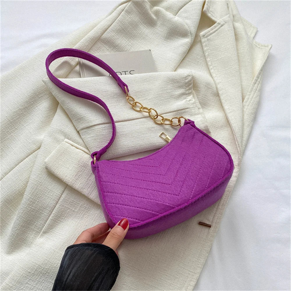 Felt Mini Shoulder Bags for Women 2023 Women's Underarm Bags Texture Solid Color Casual Handbags Female Light Weigh Bag Pouch