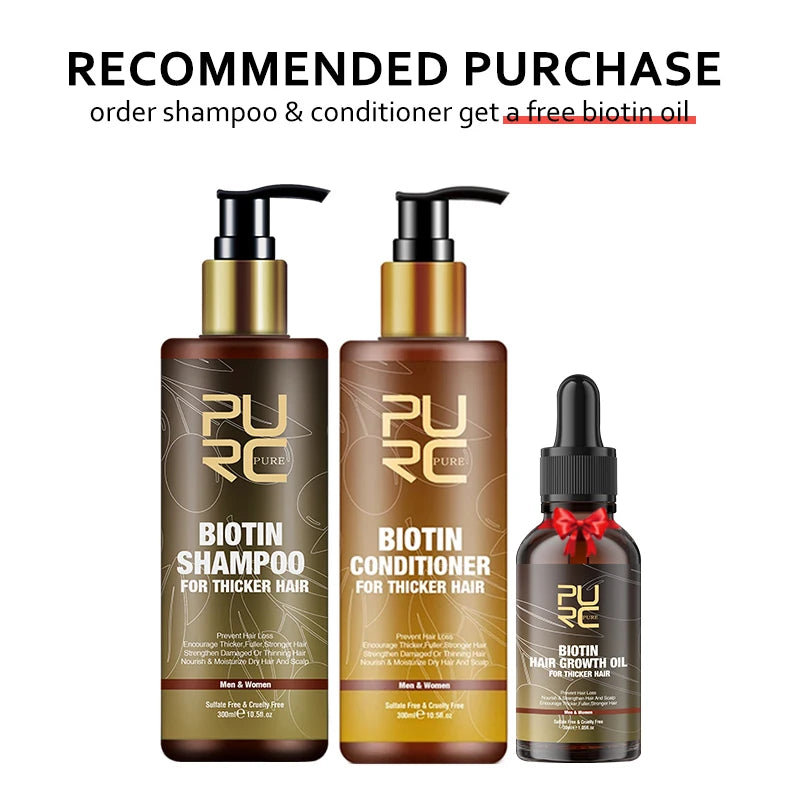 Biotin Fast Hair Growth Oil Shampoo Conditioner Set Anti Hair Loss Treatment for Men Women Regrowth Beauty Health Gift PURC