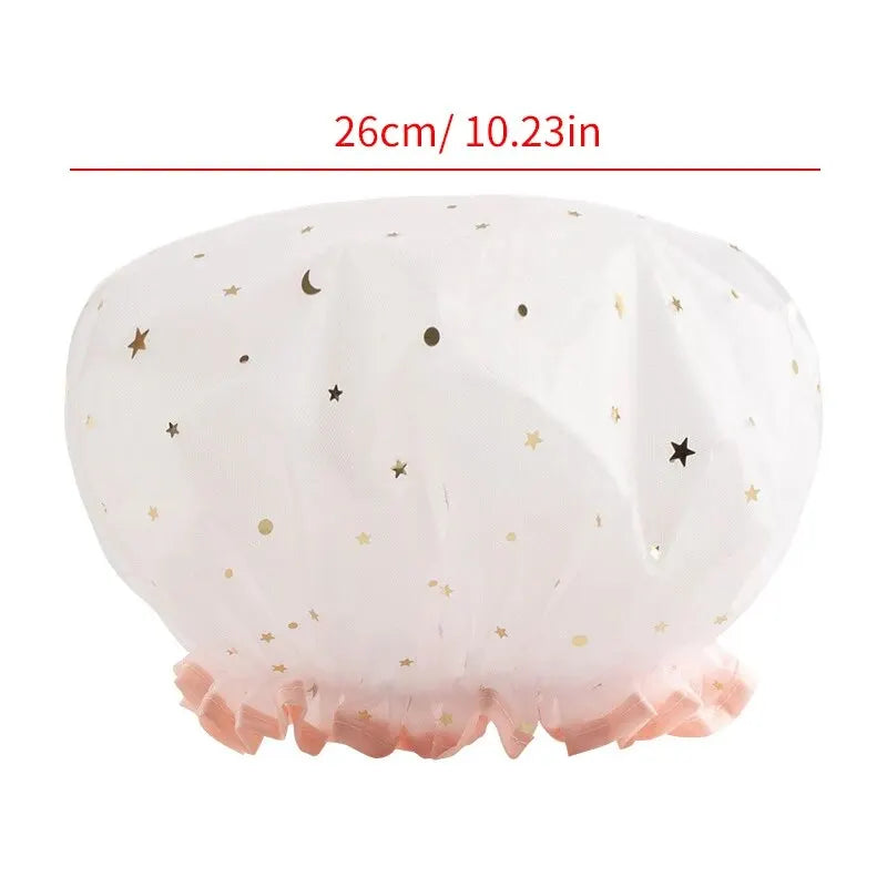 Double-layer Shower Cap Adult Ladies PVC Waterproof Bathing Hat Kitchen Oil-proof Bathroom Bathing Household Shower Cap