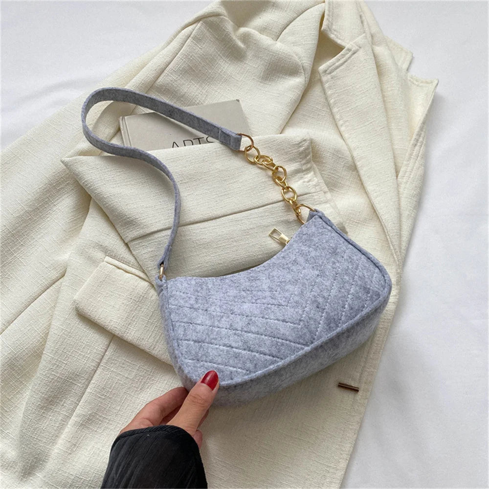 Felt Mini Shoulder Bags for Women 2023 Women's Underarm Bags Texture Solid Color Casual Handbags Female Light Weigh Bag Pouch