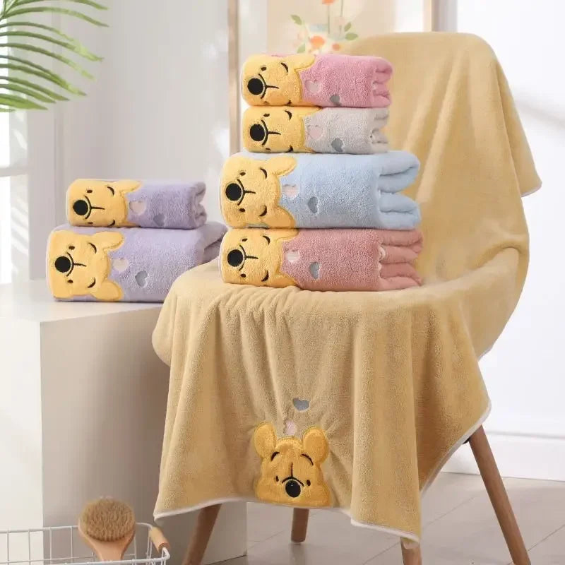 Winnie Bear Towel Bath Towel Set Soft and Absorbent Coral Velvet Bath Towel Home Wash Towel Children's Cartoon Bath Towel