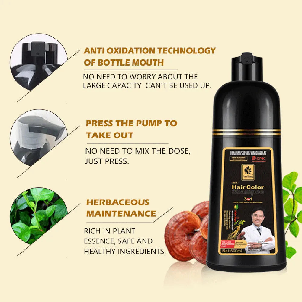 Hair Color Shampoo for Gray Hair 3 in 1 Black Hair Dye Shampoo for Women&Men Natural Herbal Safety Nourishing Hair Care Cream