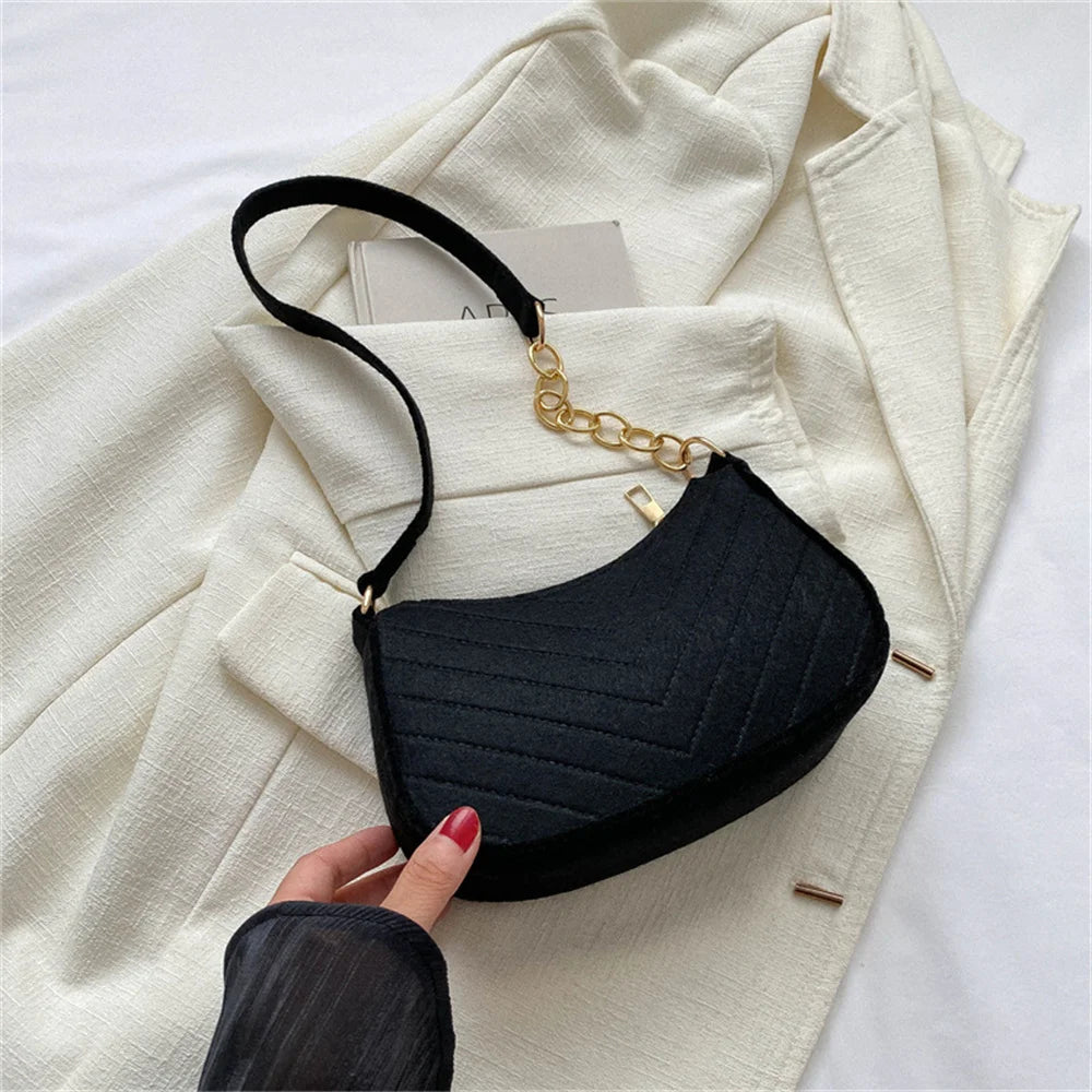 Felt Mini Shoulder Bags for Women 2023 Women's Underarm Bags Texture Solid Color Casual Handbags Female Light Weigh Bag Pouch