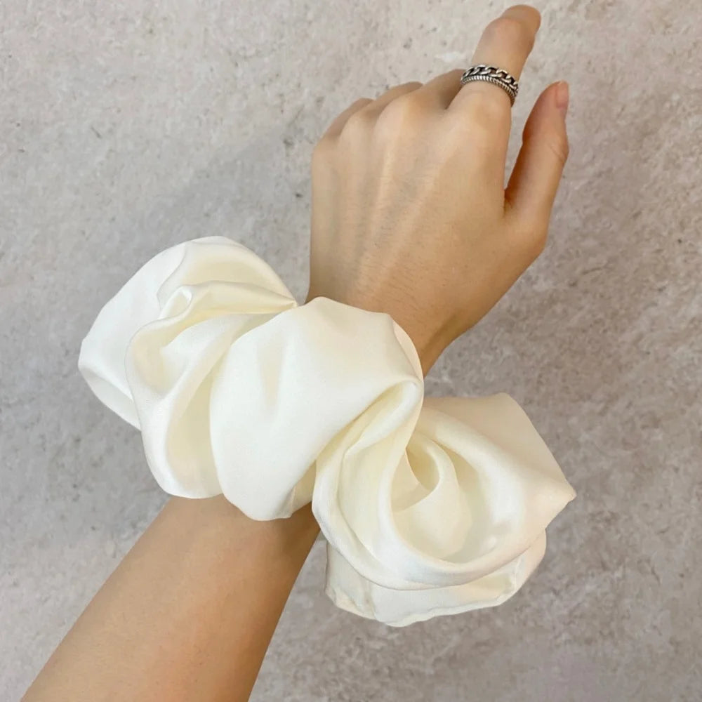 Fashion Oversized Silk Scrunchies for Women Korean Chiffon Elastic Hair Ties Ponytail Holder Headwear Chouchou Cheveux Femme