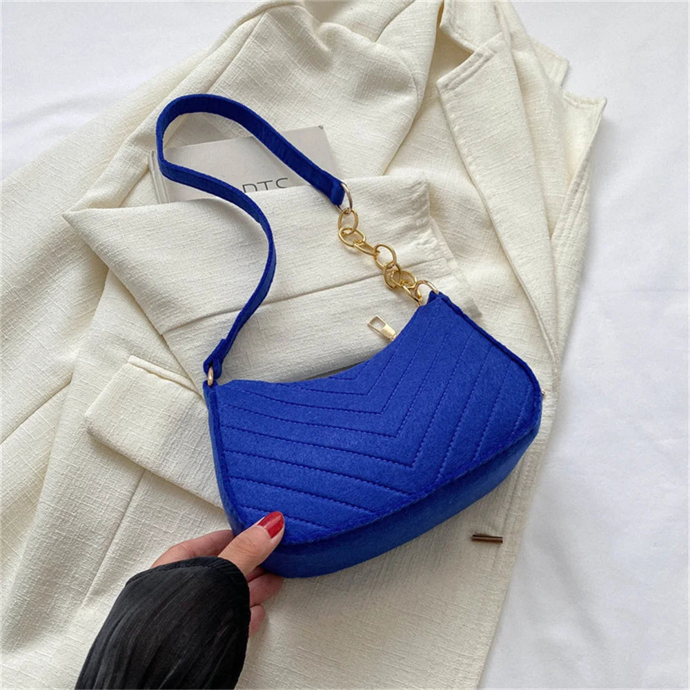 Felt Mini Shoulder Bags for Women 2023 Women's Underarm Bags Texture Solid Color Casual Handbags Female Light Weigh Bag Pouch