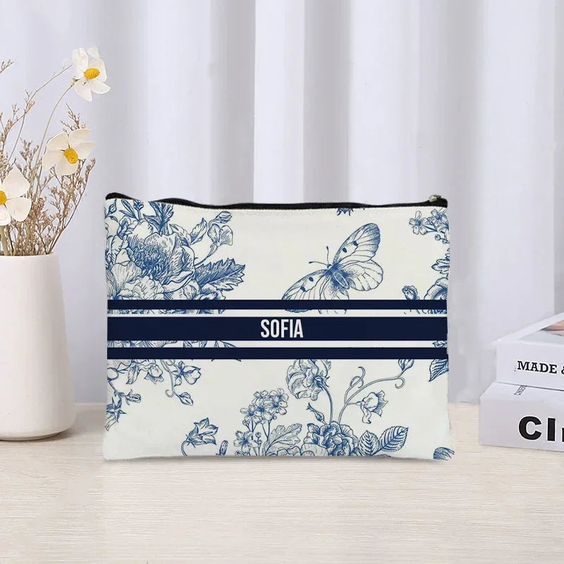 Custom Name Makeup Bag Bridesmaid Gifts Canvas Travel Cosmetic Organizer Pouch Women Handbag Trendy Brand Side Bag for Ladies