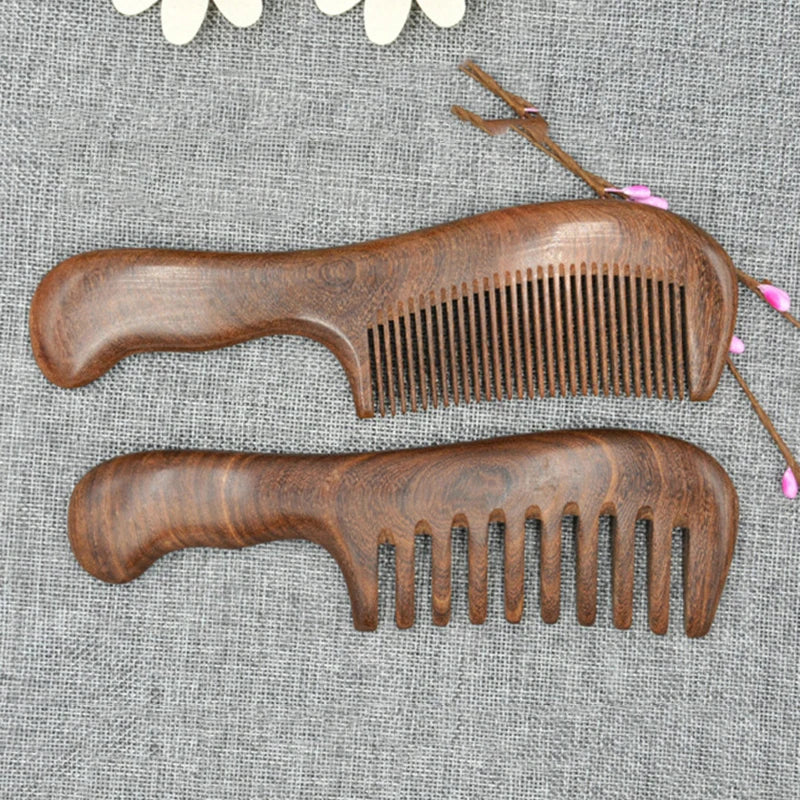 Natural Sandalwood Hair Combs Anti-Static Wooden Comb Massager Long Wide Tooth Detangle Sandalwood Comb Hair Care Household Gift