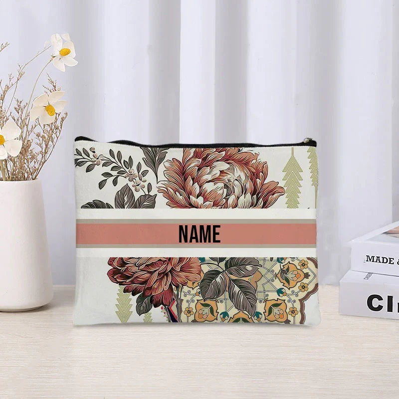 Custom Name Makeup Bag Bridesmaid Gifts Canvas Travel Cosmetic Organizer Pouch Women Handbag Trendy Brand Side Bag for Ladies