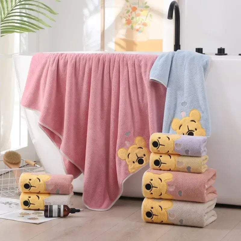 Winnie Bear Towel Bath Towel Set Soft and Absorbent Coral Velvet Bath Towel Home Wash Towel Children's Cartoon Bath Towel