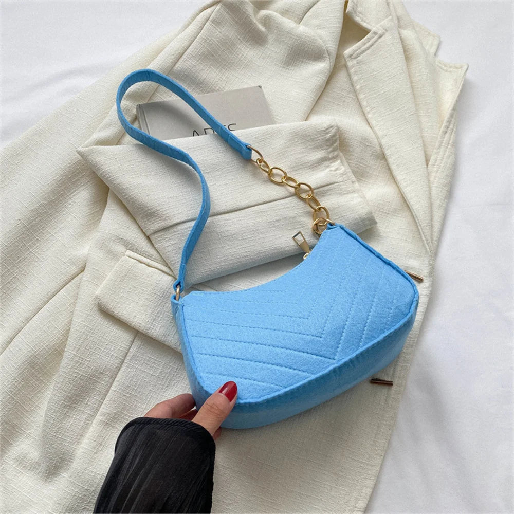 Felt Mini Shoulder Bags for Women 2023 Women's Underarm Bags Texture Solid Color Casual Handbags Female Light Weigh Bag Pouch