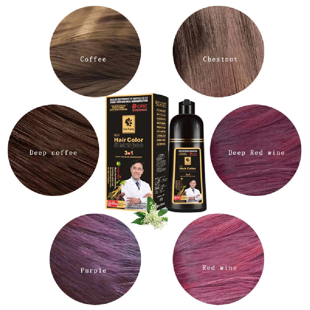 3 In 1 Instant Coloring Shampoo Natural Black Color for Men Women DIY Hair Dye Herbal Brown Coloring Care 500ml Hair Dye Shampoo