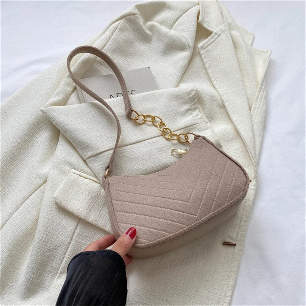 Felt Mini Shoulder Bags for Women 2023 Women's Underarm Bags Texture Solid Color Casual Handbags Female Light Weigh Bag Pouch