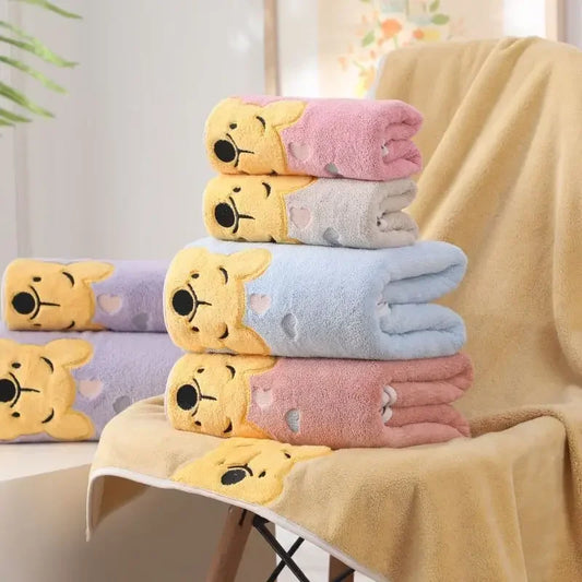 Winnie Bear Towel Bath Towel Set Soft and Absorbent Coral Velvet Bath Towel Home Wash Towel Children's Cartoon Bath Towel