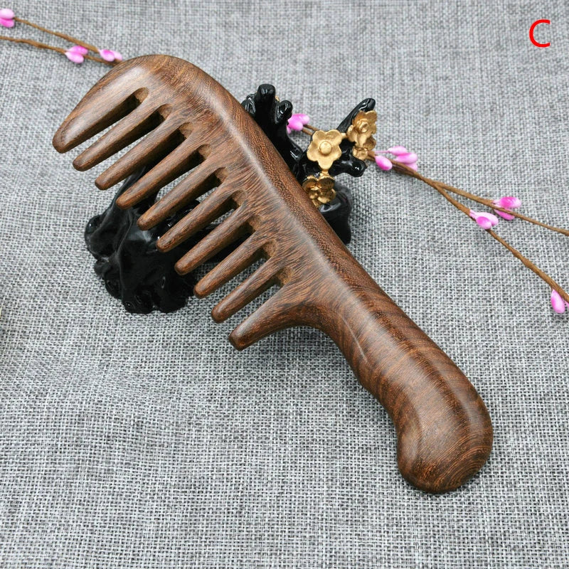 Natural Sandalwood Hair Combs Anti-Static Wooden Comb Massager Long Wide Tooth Detangle Sandalwood Comb Hair Care Household Gift