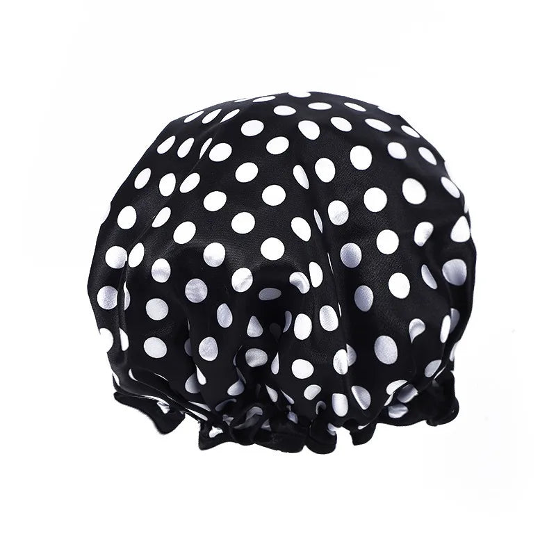 1PC Waterproof Shower Cap Leopard Print Double Layer Elastic Shower Hair Cover Reusable Wave Point Shower Cap Bathroom Supplies