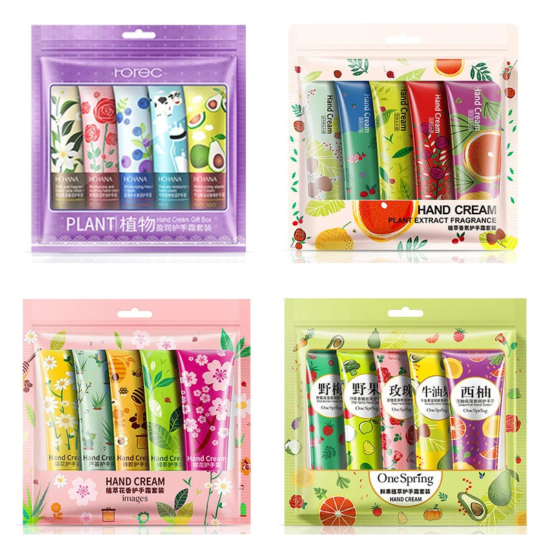 5pcs Plant Fruit Fragrance Hand Cream Sets Moisturizing Handcream Set Hand Care Nourishing Anti Chap Skin Care for Hands