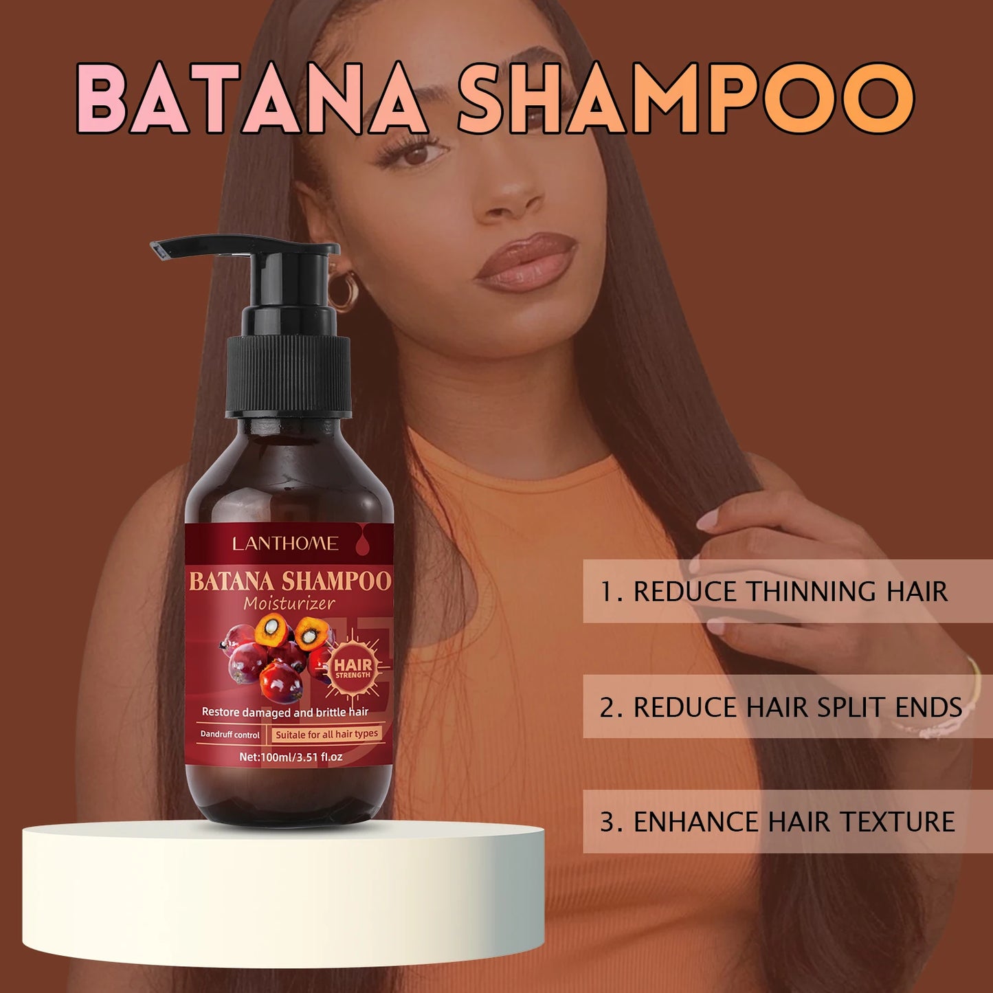 Batana Shampoo Hair Strengthing Moisturizer Restore Damaged and Brittle Hair Dandruff Control Shampoo for All Hair Types