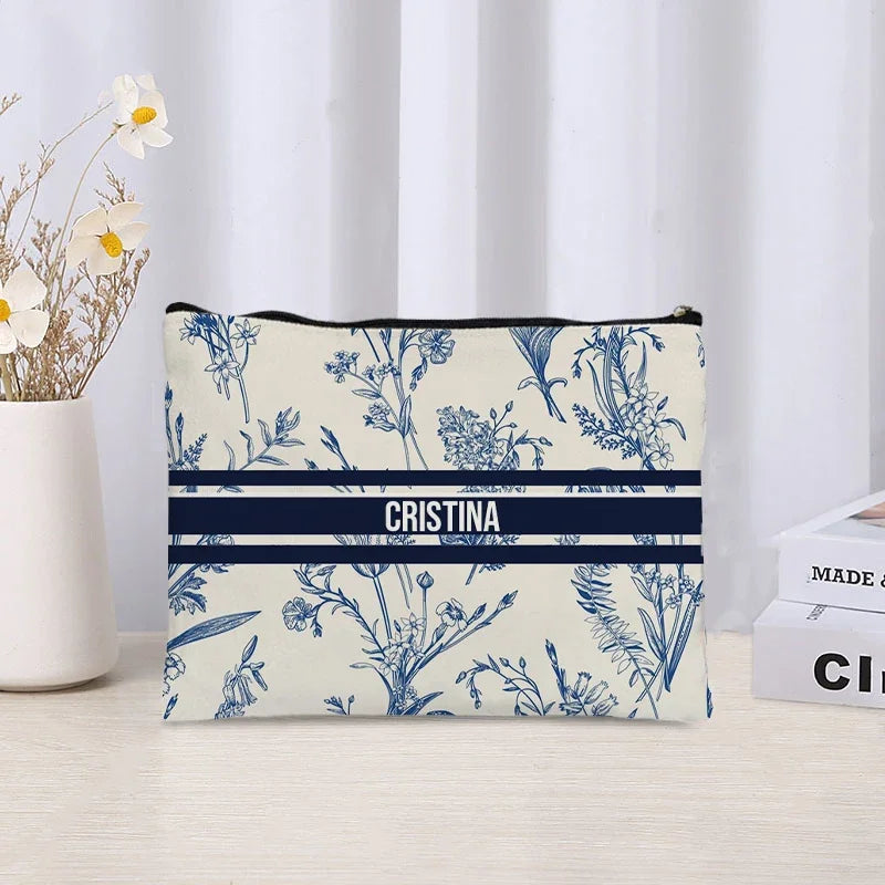 Custom Name Makeup Bag Bridesmaid Gifts Canvas Travel Cosmetic Organizer Pouch Women Handbag Trendy Brand Side Bag for Ladies