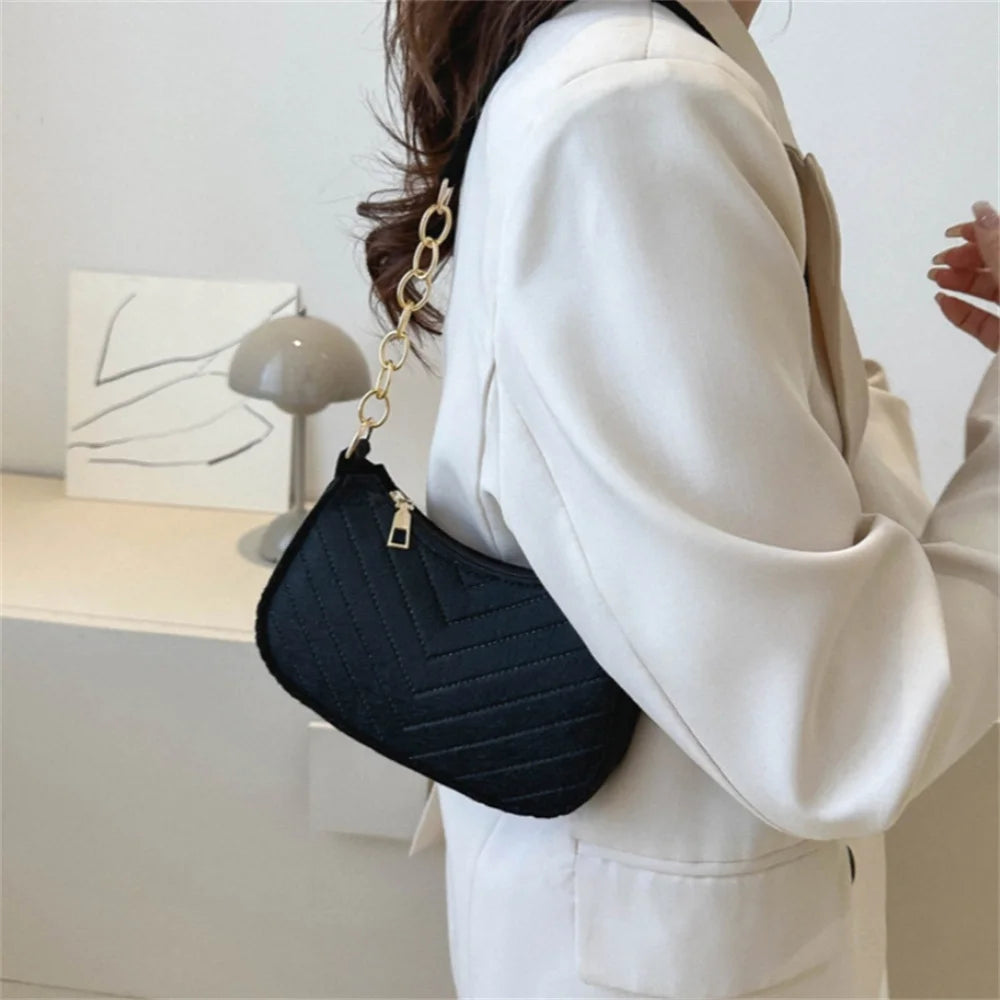 Felt Mini Shoulder Bags for Women 2023 Women's Underarm Bags Texture Solid Color Casual Handbags Female Light Weigh Bag Pouch